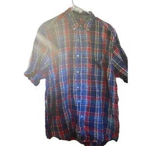 Eddie Bauer Men's Size M Button Down Lightweight 100% Cotton Classic Plaid Shirt